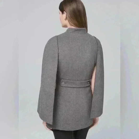 White House Black Market Wool Blend Gray Smoked Pearl Ball Chain Cape XXS $228 - Picture 2 of 9